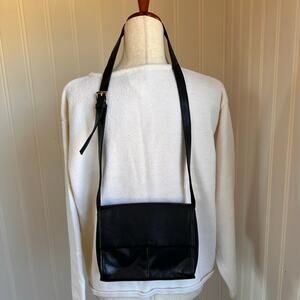 Vintage 90s Black Leather Crossbody Purse OS